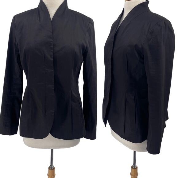 Eileen Fisher Blazer Dual Zipper Front High Collar Ramie Blend Black Womens M - Picture 1 of 11